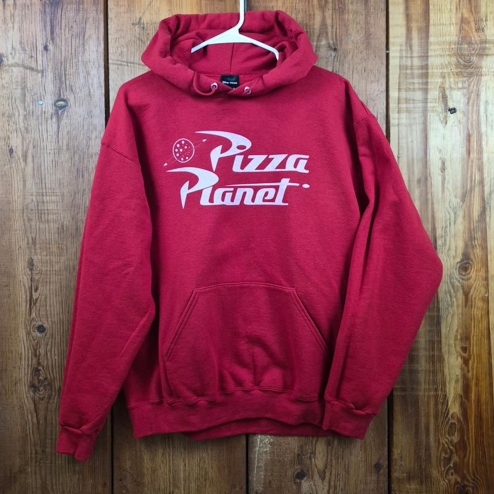 Disney Pixar Toy Story Pizza Planet Red Graphic Hoodie Jerzees NuBlend Large